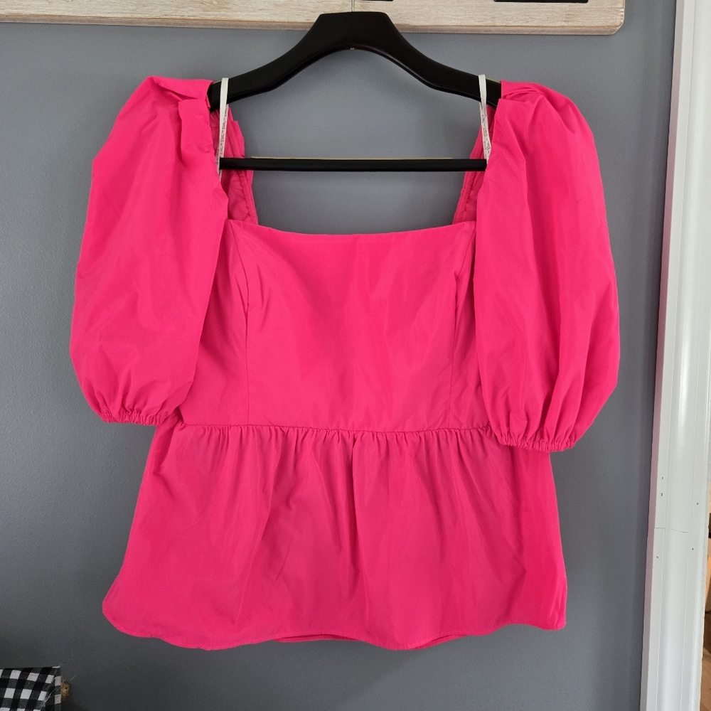 Lilly Pulitzer Tiana Top Grenadine Pink Square Neck Puff Sleeve size 14 NWOT
